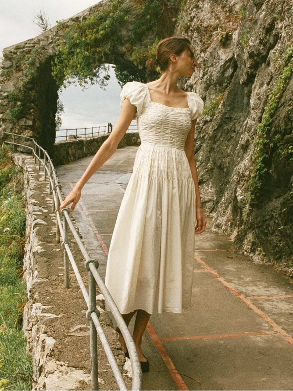 Doen Katherina Shirred Cotton-Voile Midi dress